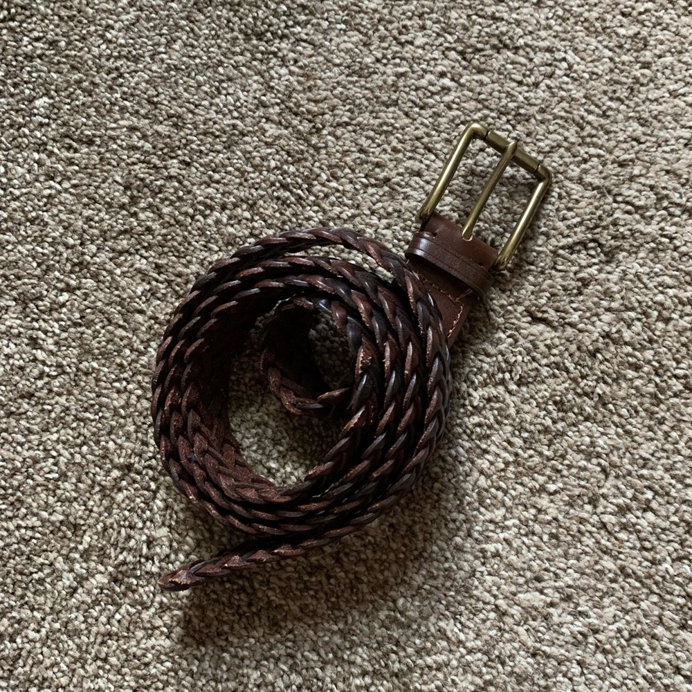 Men’s Brown Braided Genuine Leather Belt 42